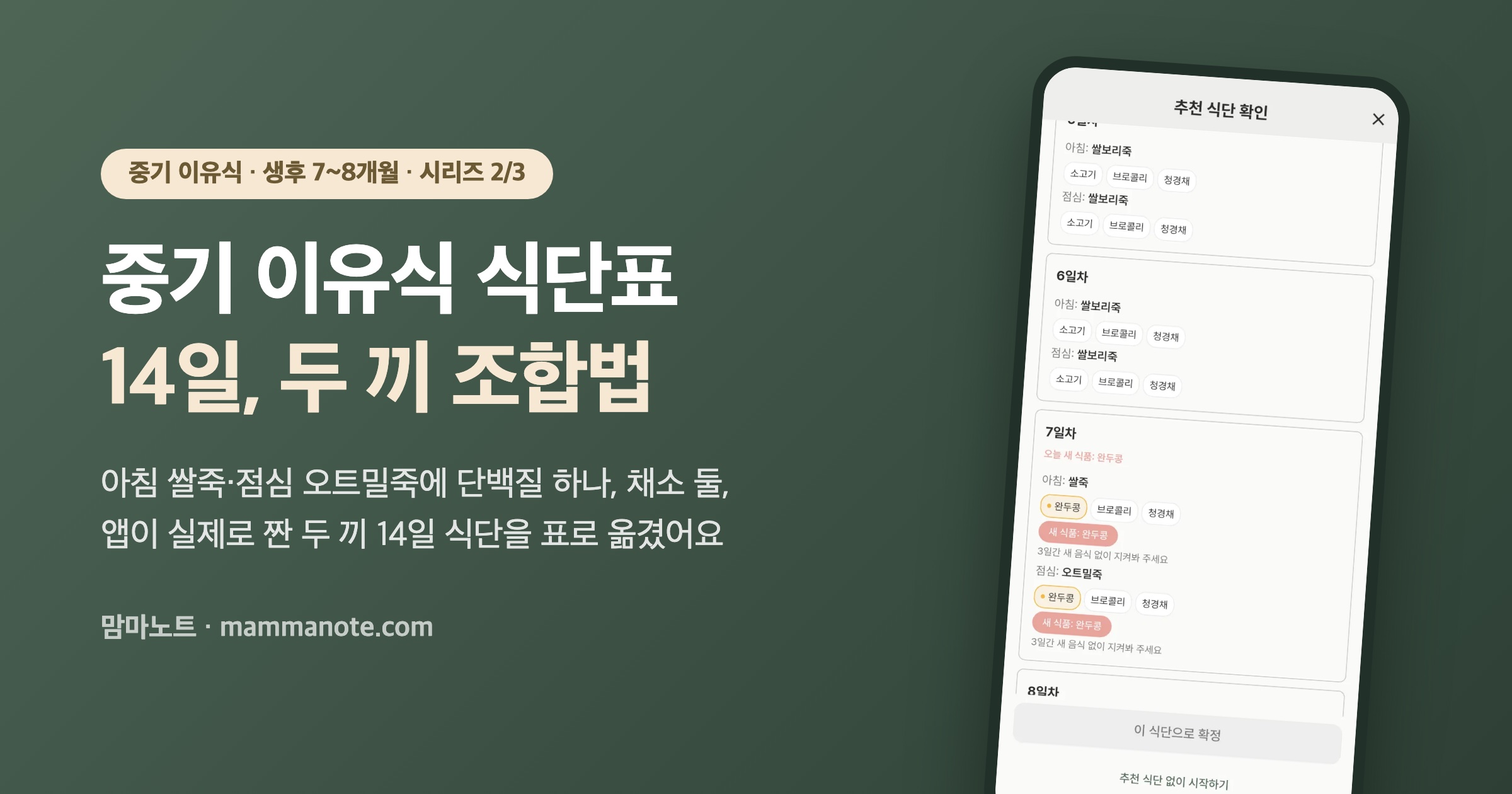 중기 이유식 식단표 14일, 두 끼 조합법