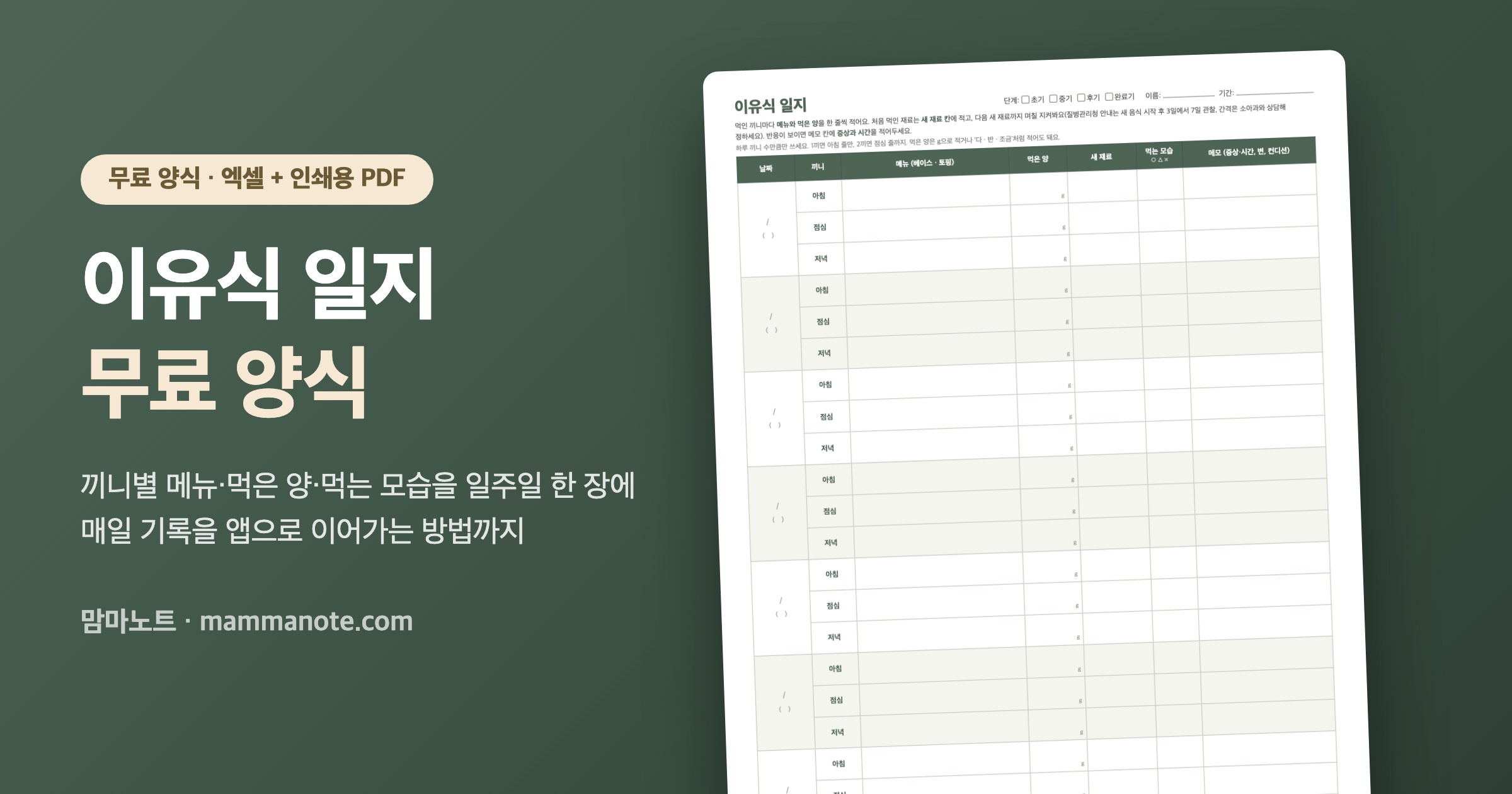 이유식 일지 양식 무료, 매일 기록하는 법